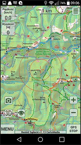 KaMAP ekran gwny z map Cartomedia - Beskid Sdecki